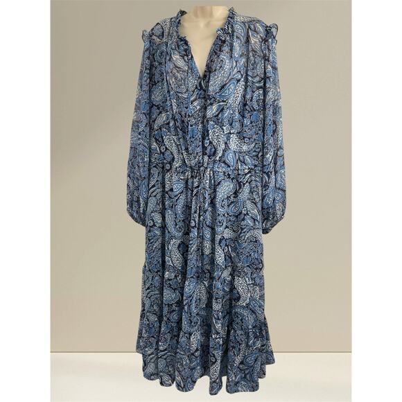 JULIA JORDAN New Boho Long Sleeve Fairy Dress 2XL Blue Paisley - Picture 1 of 9